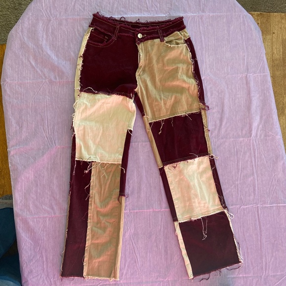 Tan & Maroon Bootcut Jeans - Picture 1 of 4